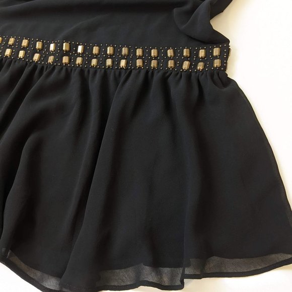 Forever 21 studded black chiffon dress sleeveless and flare prom cocktail dress - Picture 8 of 15